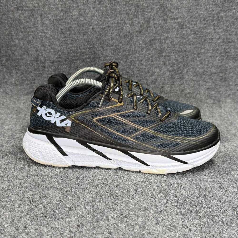 Hoka Clifton 3 Running Shoes Men's 9.5 Black Gold Athletic Run Training Sneakers